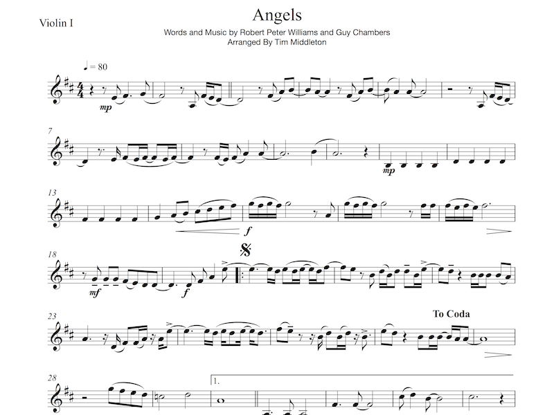 Beautiful String Quartet Arrangement of the classic Robbie Williams Ballad - "Angels".