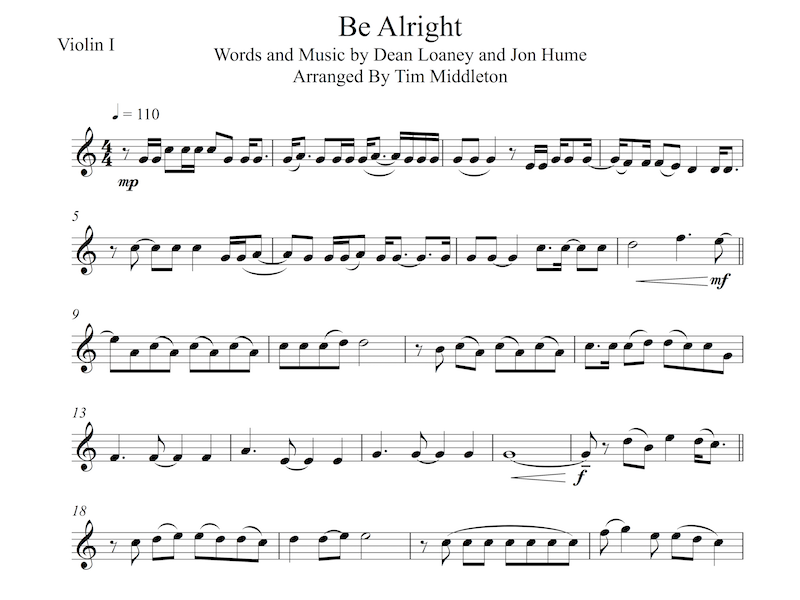 Beautiful String Quartet Arrangement of "Be Alright" By Australian singer and songwriter Dean Lewis.