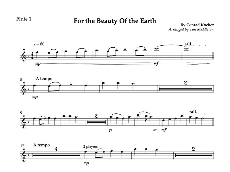 This is a beautiful sounding Concert Band arrangement of the classic hymn 'For the Beauty of the Earth''.