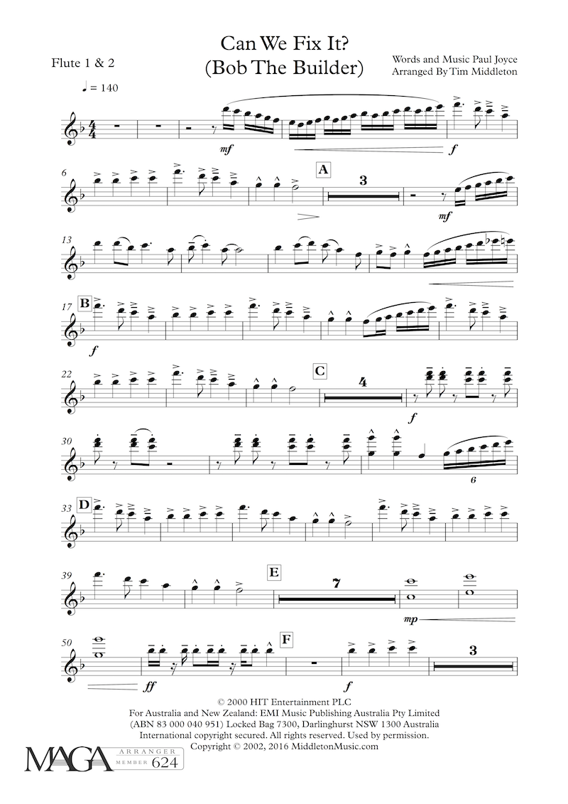 Can We Fix It? (Bob the Builder) - Concert Band - sample score