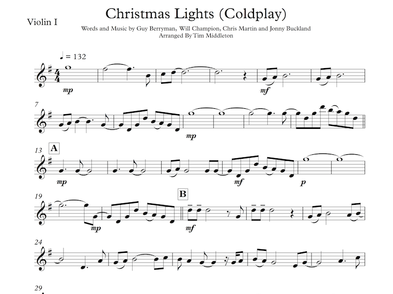 Wonderful String Quartet Arrangement of Coldplay's "Christmas Lights".