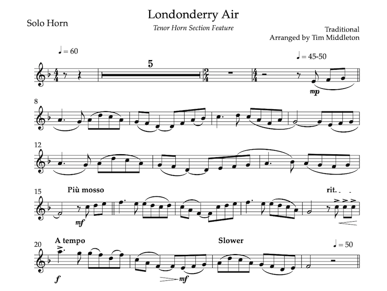 This is a beautiful arrangement of Londonderry Air for Tenor Horn Section Feature and Brass Band. Ideal for your family concerts.