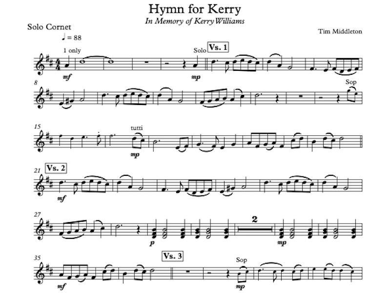 This beautiful hymn was commissioned in 2018 to honour Kerry Williams (1944-2017) a long serving Member of City Of Perth Brass Band.