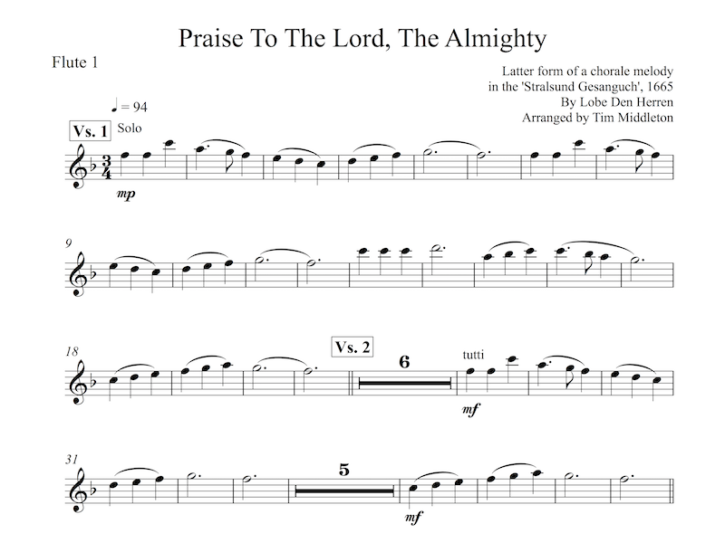 This is a beautiful sounding Concert Band arrangement of the classic hymn "Praise To the Lord, The Almighty".