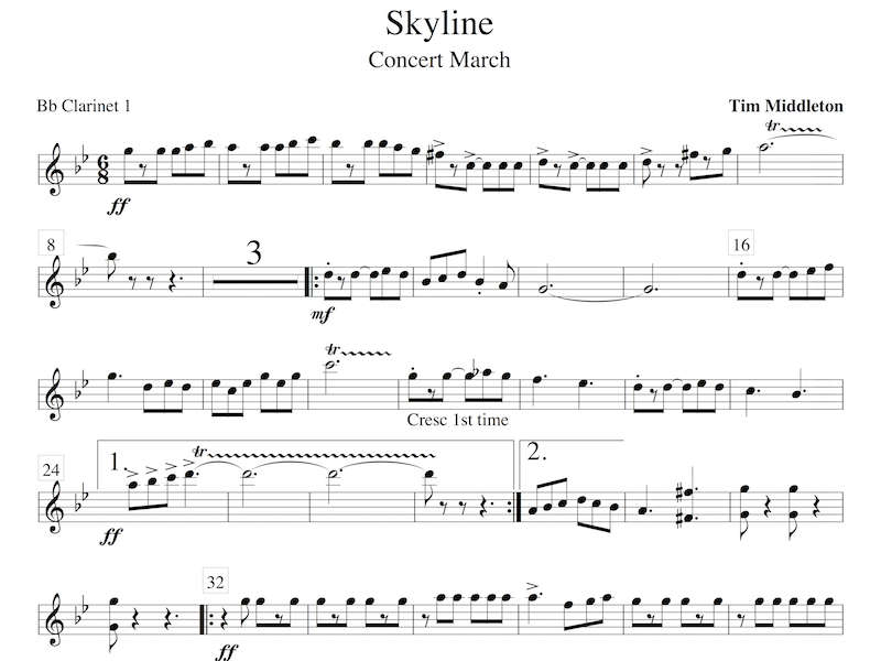 This original march, inspired by the skyline of Perth, Western Australia, is a rousing march featuring a dramatic bass solo. Also available for Brass Band .