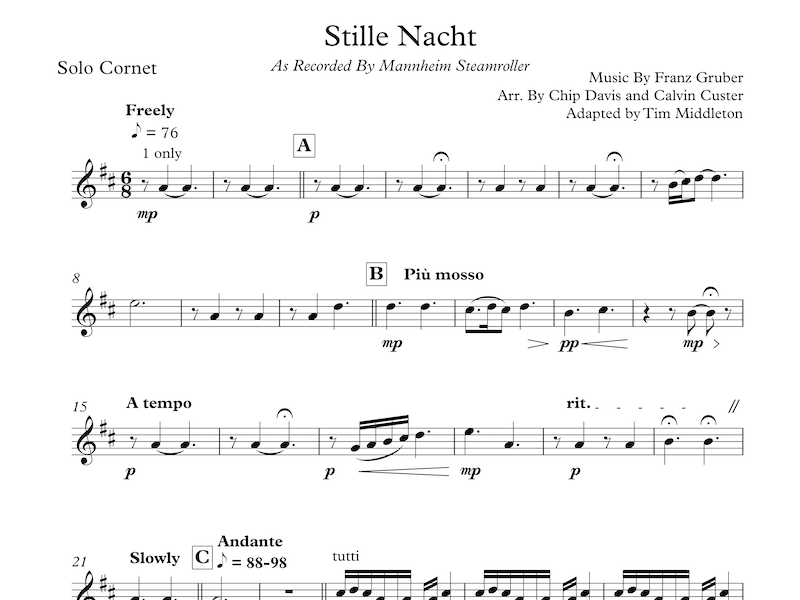 This is a beautiful Brass Band adaption of the 'Mannheim Steamroller' version of 'Stille Natch' or Silent Night.