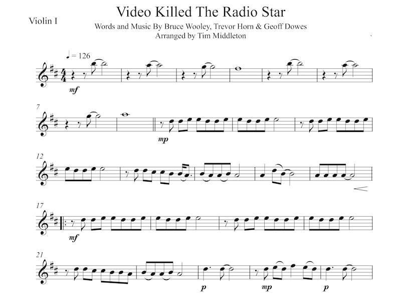 Energetic String Quartet Arrangement of "Video Killed The Radio Star" By the "Buggles".